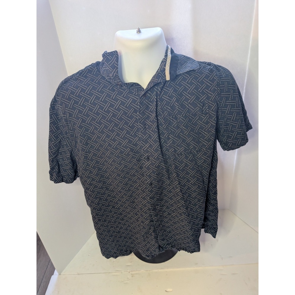 Nat Nast Dark Blue Button Up Shirt Size Large Luxury Originals 70% Silk L Mens